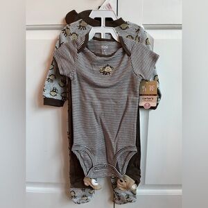Carter's Little Giftables Gray and Brown Monkey Bodysuit Set